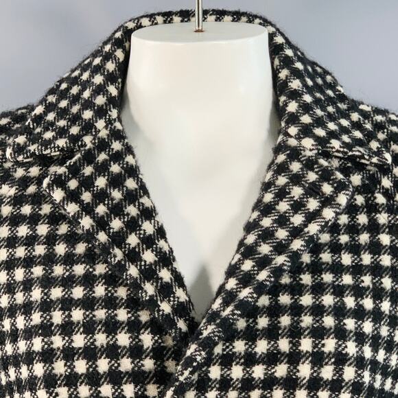SANDRO Size L Black White Checkered Wool Blend Buttoned Raglan Coat - Picture 2 of 11